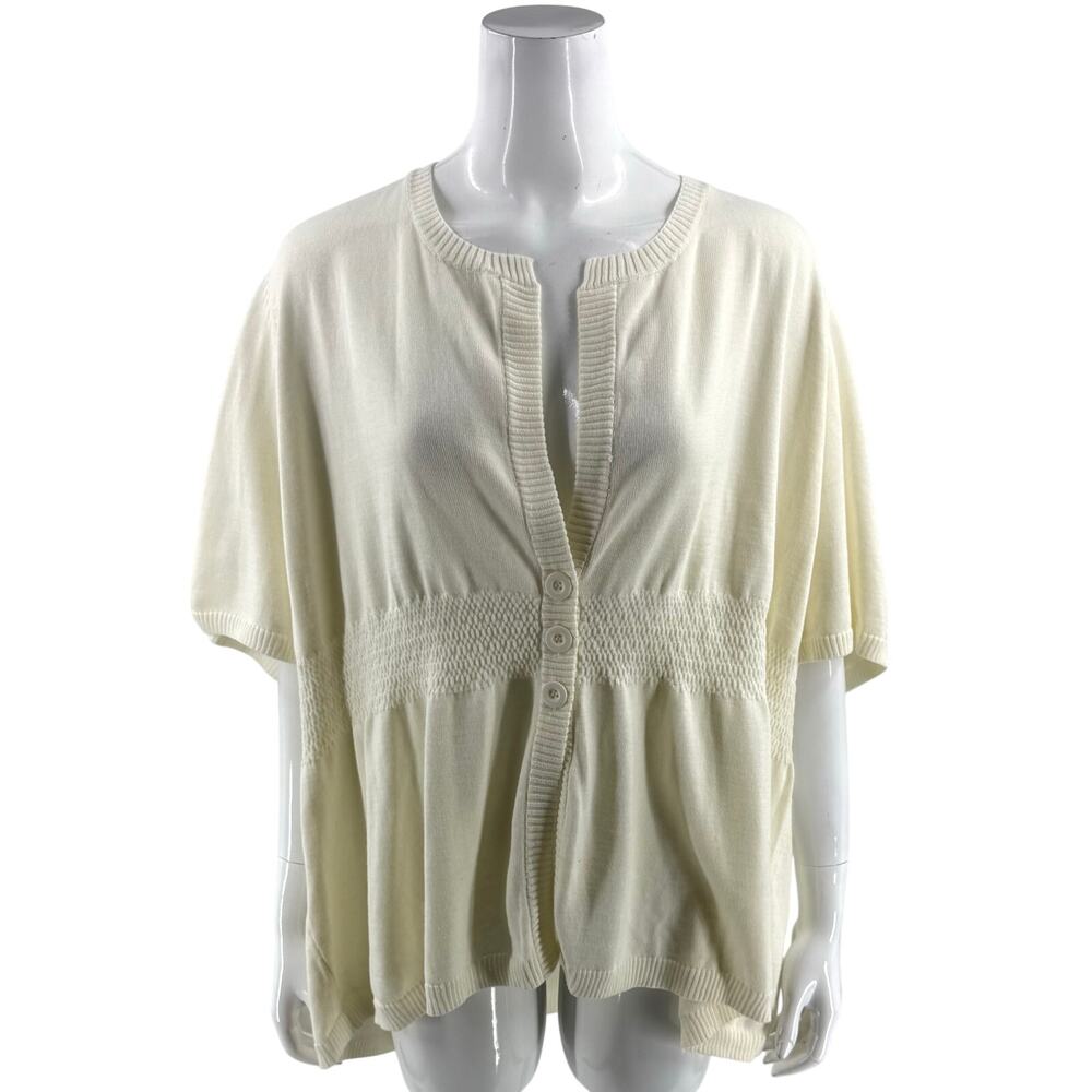 JL Studio Womens Cardigan Sweater Plus Size 3X Cream Ivory Short Sleeve